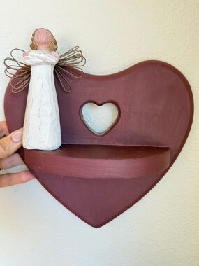 Rustic Heart Wall Shelf Farmhouse Decor Wood Cottage Shabby Chic Cottagecore